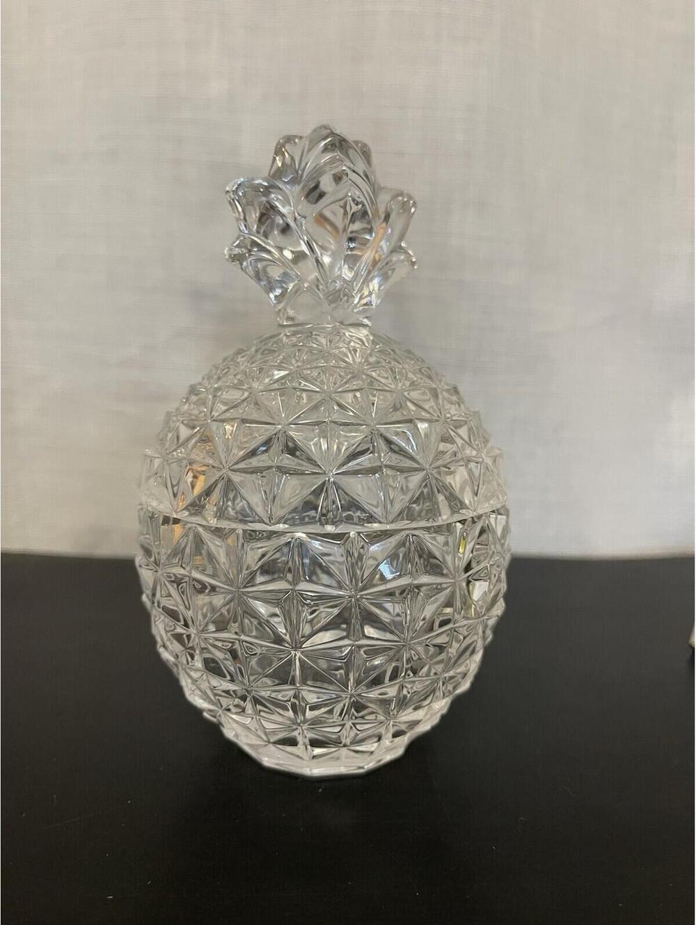Clear Diamond Cut Glass Pineapple Jar  With Lid 5.5 Inches